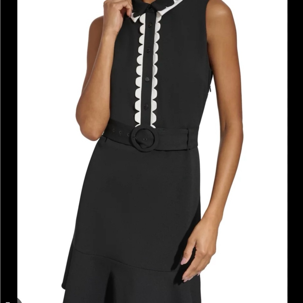 Karl Lagerfeld Black Dress with White Scallop Detail
